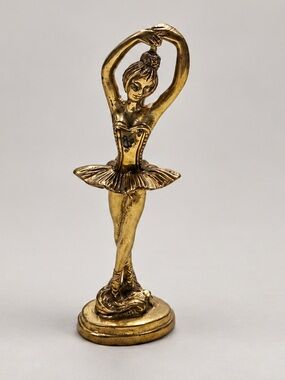 Brass Ballerina Figurine Home Art – Gold Decorative Sculpture
